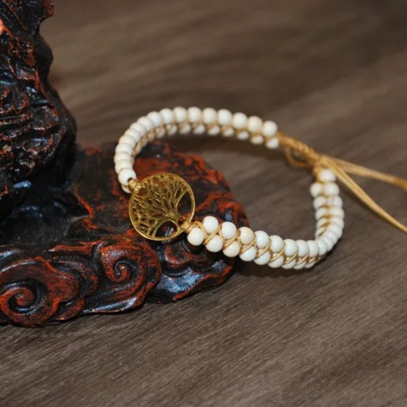 Natural African Stone Bead Bracelet & Bangle with Tree of Life Braided Charm - Picture 7 of 7